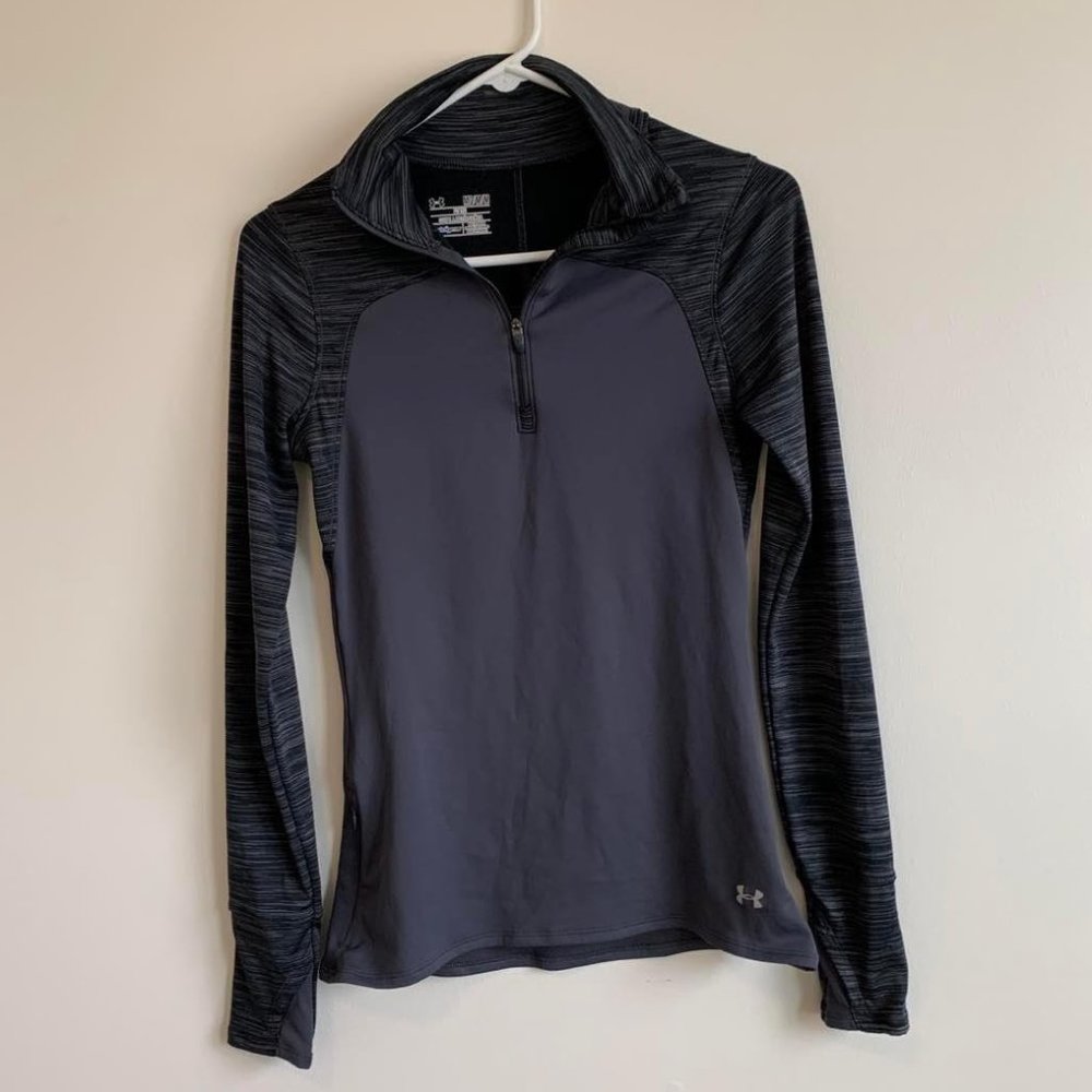 Under Armour Cold Gear 1/4 Zip LS Fitted Running Top, Gray, Size M